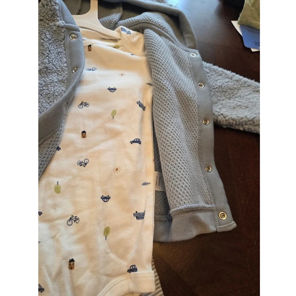 Carters Just One You Baby Boys 3pc Sherpa Cardigan Bodysuit Pants Set Blue 18M